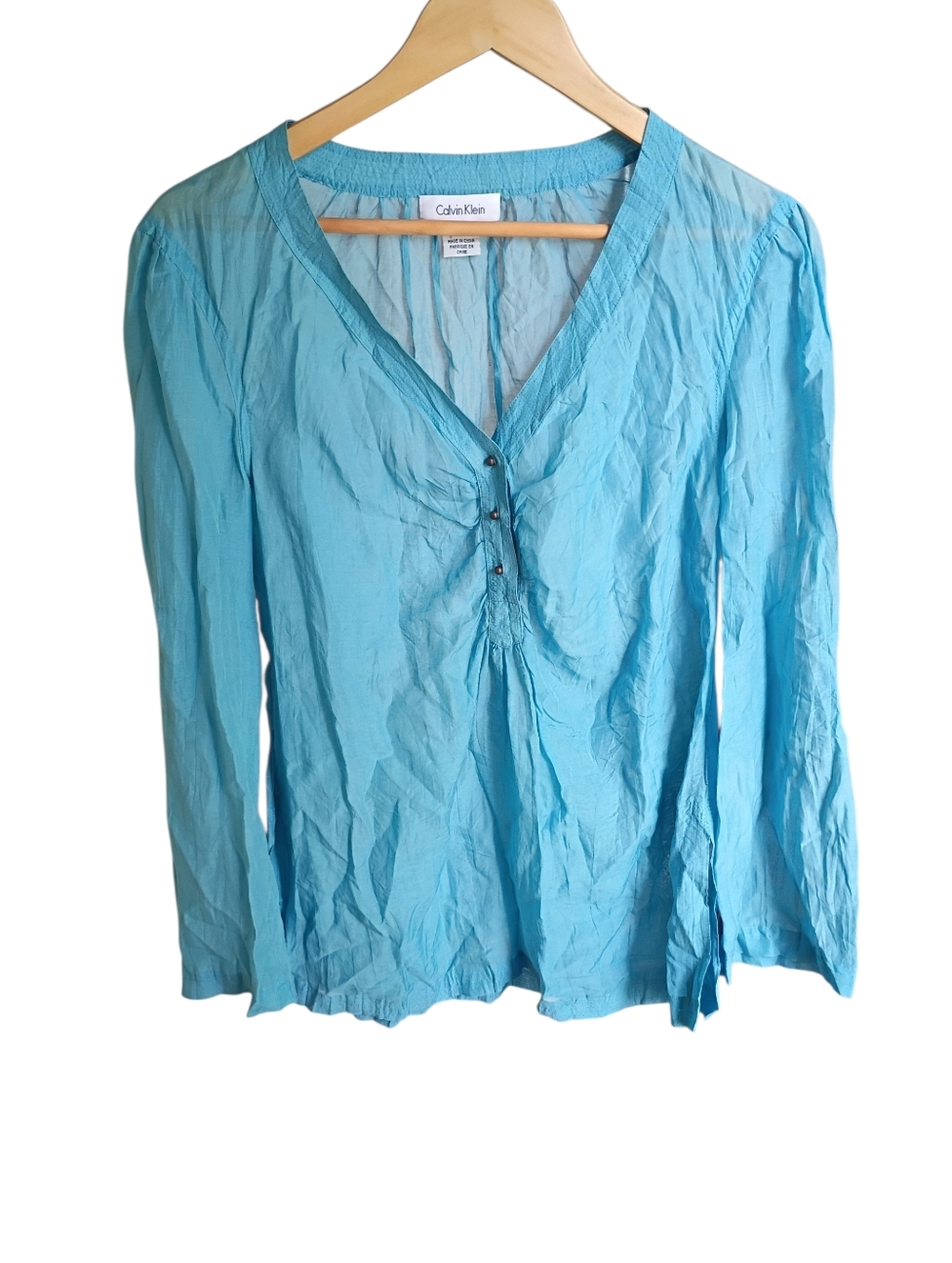 ❤️ Calvin Klein Blue Longsleeve See Through Top Size 8